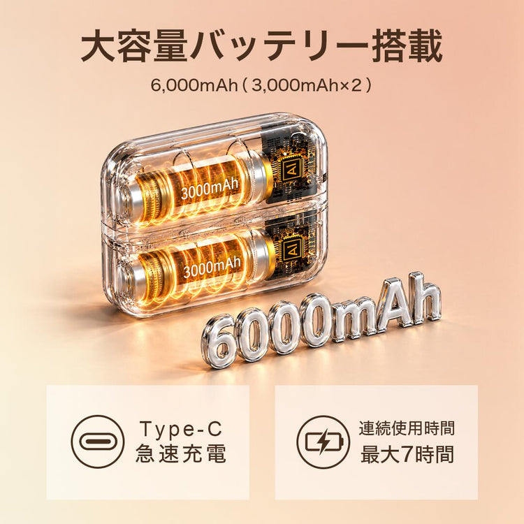 6,000mAhの電池